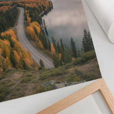 Premium wall art A picturesque road among the trees next to the lake