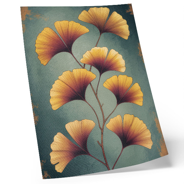 Decorative poster Yellow leaves turquoise background modern vibe