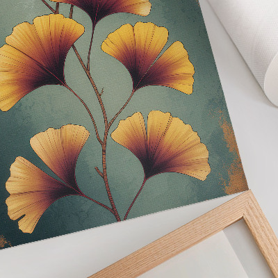 Decorative poster Yellow leaves turquoise background modern vibe