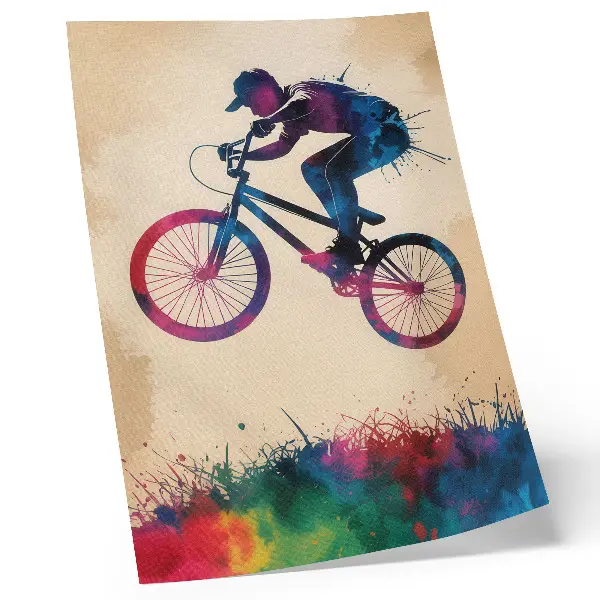 Poster featuring a cyclist in dynamic modern colors