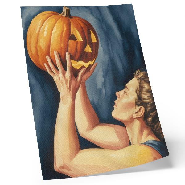 Premium wall art Orange pumpkin dark blue background surrealism