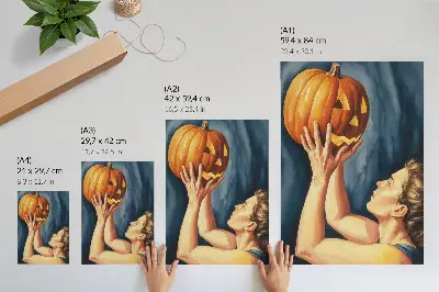 Premium wall art surreal orange pumpkin on a dark blue background