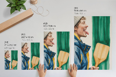 Decorative poster An energetic man with a wooden racket