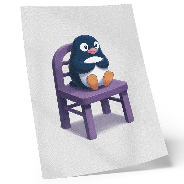 Poster Purple Penguin on a Chair Joy Minimalism