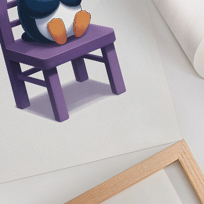 Poster Purple Penguin on a Chair Joy Minimalism