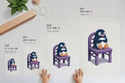 Poster featuring a minimalist purple penguin on a chair