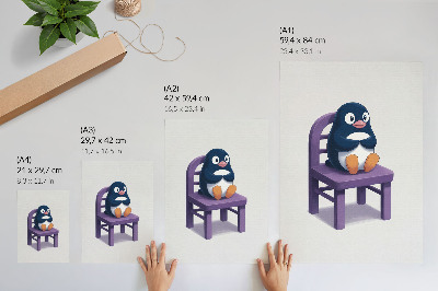 Poster Purple Penguin on a Chair Joy Minimalism