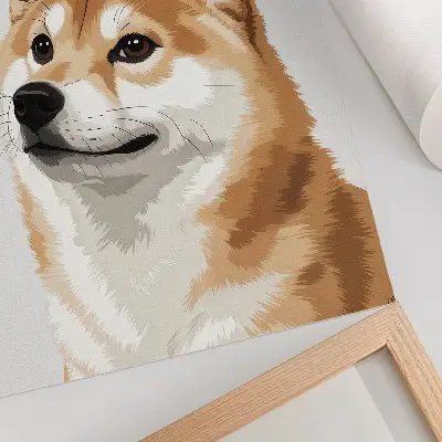 Art print minimalistic dog illustration in beige and cream