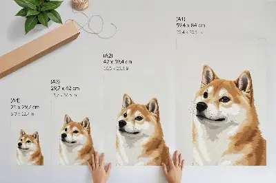 Art print minimalistic dog illustration in beige and cream