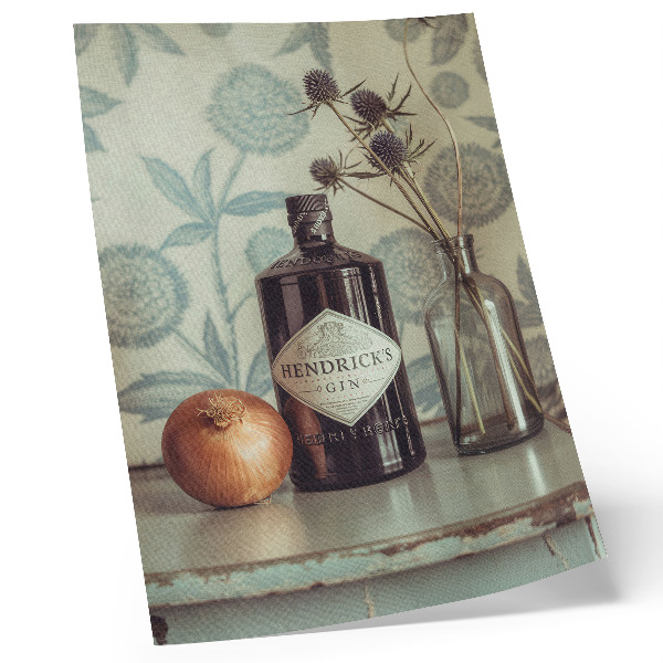Art print A bottle with a floral pattern in the background