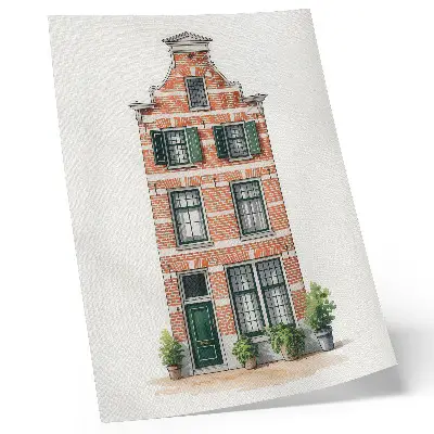 Poster red brick and green windows classic architecture