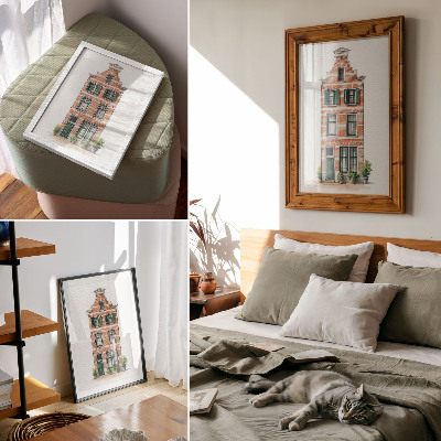 Poster Red brick green windows classic architecture