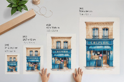 Decorative poster The blue facade of a cafe on a charming street