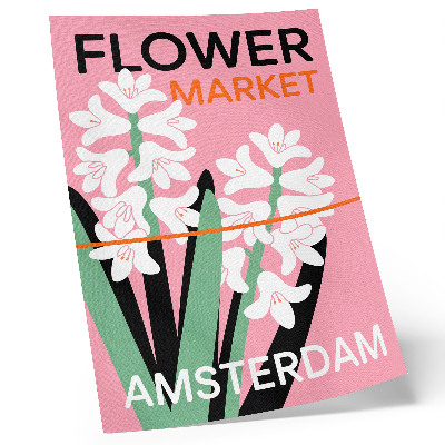 Poster White flowers, pink lettering, green contrast