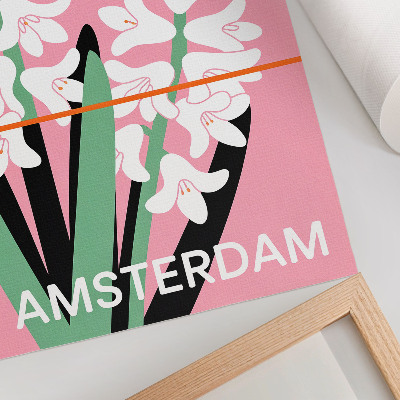 Poster White flowers, pink lettering, green contrast
