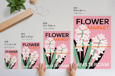 Poster White flowers, pink lettering, green contrast