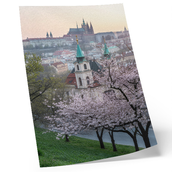 Decorative poster The city in spring is full of flowering trees and church towers