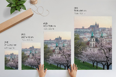 Decorative poster The city in spring is full of flowering trees and church towers