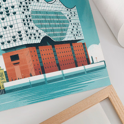 Art print Modern architecture in blue and clouds