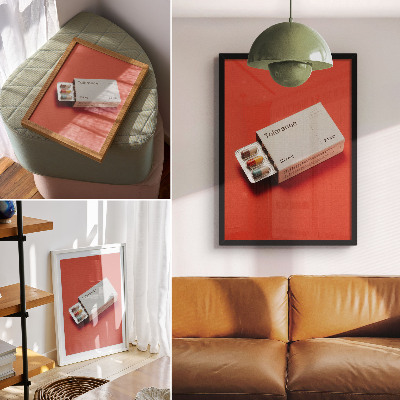Premium wall art Minimalist capsule packaging with colorful background.
