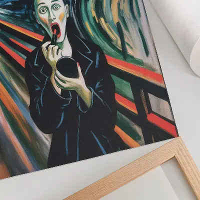 Decorative poster featuring an expressive figure in vivid colors with dynamic lines