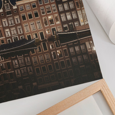 Art print Night city reflected in the water