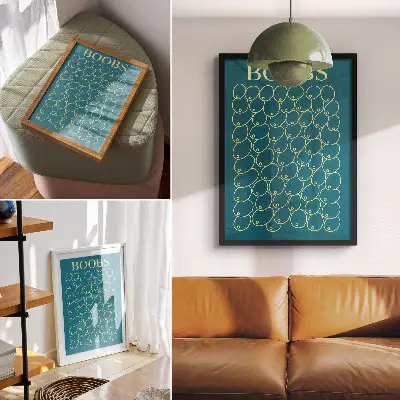 Poster curves in yellow shade on a turquoise background