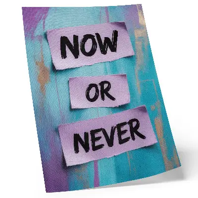 Art print with dynamic contrasts, strong typography, and turquoise and purple hues