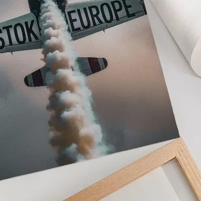 Decorative poster airplane above the clouds with a subdued palette and dynamic composition