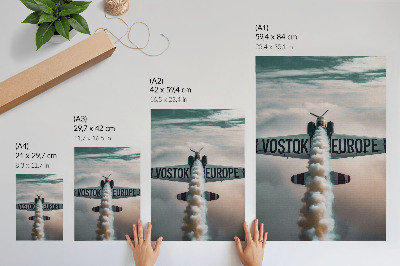 Decorative poster Airplane above the clouds, subdued palette, dynamics