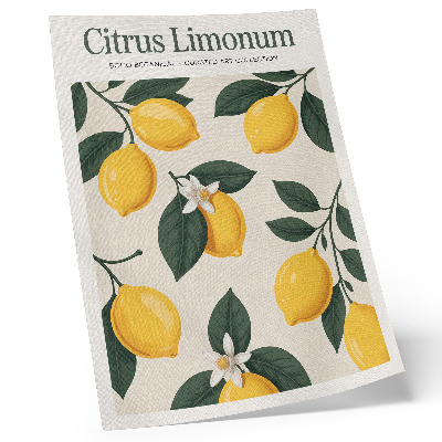 Poster Juicy lemons green leaves cream background