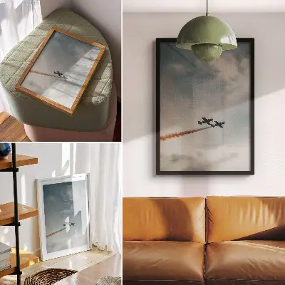 Premium wall art minimalist two planes in the sky print