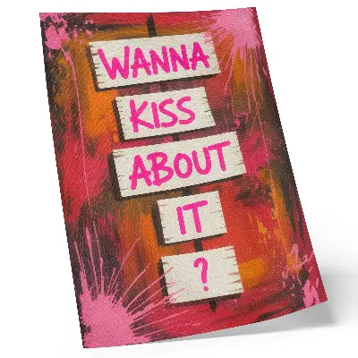 Decorative poster with colorful background and pink lettering