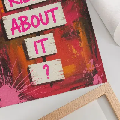 Decorative poster with colorful background and pink lettering