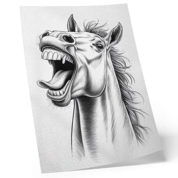 Art print a black and white high-energy horse illustration