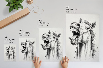 Art print A black and white illustration of a horse full of energy