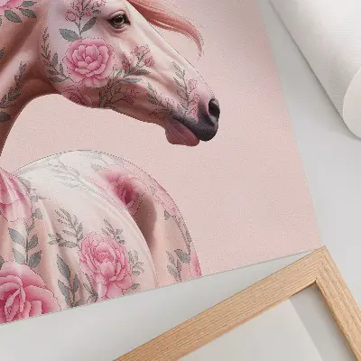 Premium wall art horse portrait with floral romantic elegance and modern style