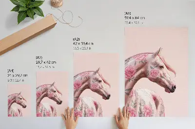 Premium wall art horse portrait with floral romantic elegance and modern style