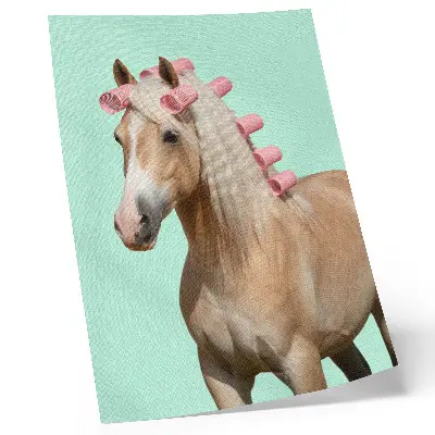 Decorative poster horse with a light mint pastel coat and rollers