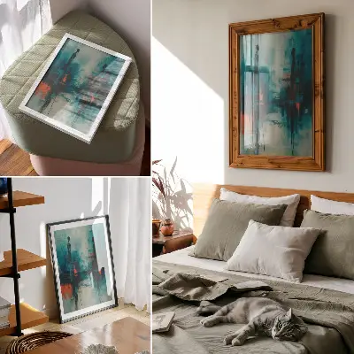 Decorative poster abstraction in turquoise with dynamic contrasts