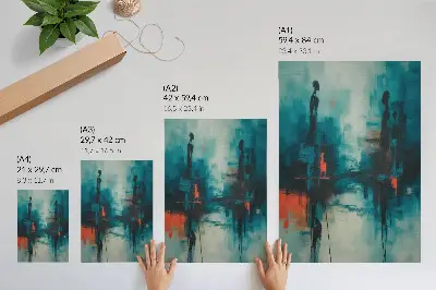 Decorative poster abstraction in turquoise with dynamic contrasts