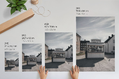 Art print Wooden kiosk bright buildings idyllic