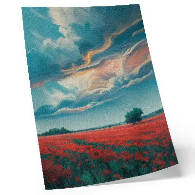 Decorative poster colorful meadow of poppies under a blazing sky