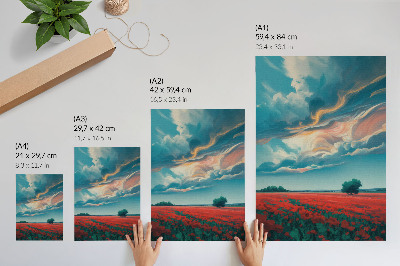 Decorative poster A colorful meadow of poppies under a blazing sky