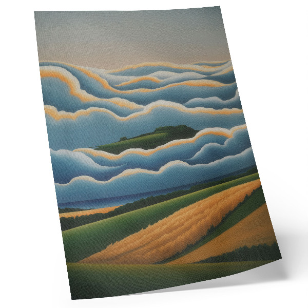 Poster Waves, green hills, pastel sky