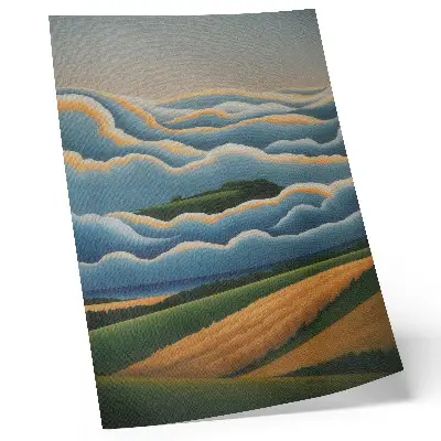 Poster waves with green hills and a pastel sky