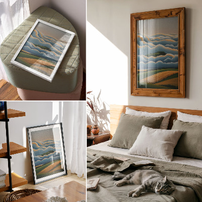 Poster Waves, green hills, pastel sky