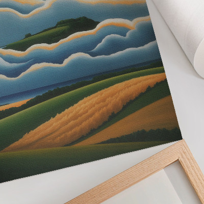 Poster Waves, green hills, pastel sky