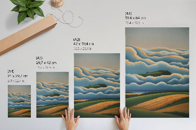 Poster Waves, green hills, pastel sky