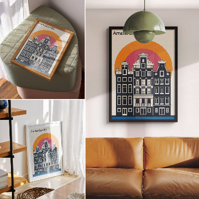 Art print Tenement houses on a colorful background - modern aesthetics